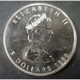 1989 1 Oz Canada Maple Leaf Silver Bullion Coin