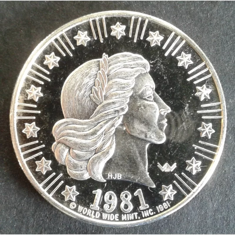 1981 1 Oz World Wide Mint Type 3 Silver Round