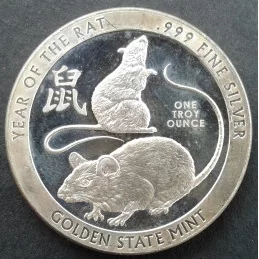 2020 1 Oz Golden State Mint Lunar Rat Silver Round