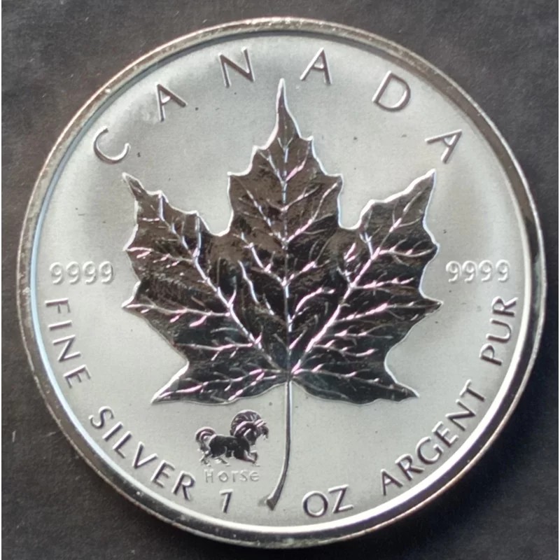 2002 1 Oz Canada Maple Leaf Horse Privy Reverse 2002 1 Oz Canada Maple Leaf Horse Privy Reverse