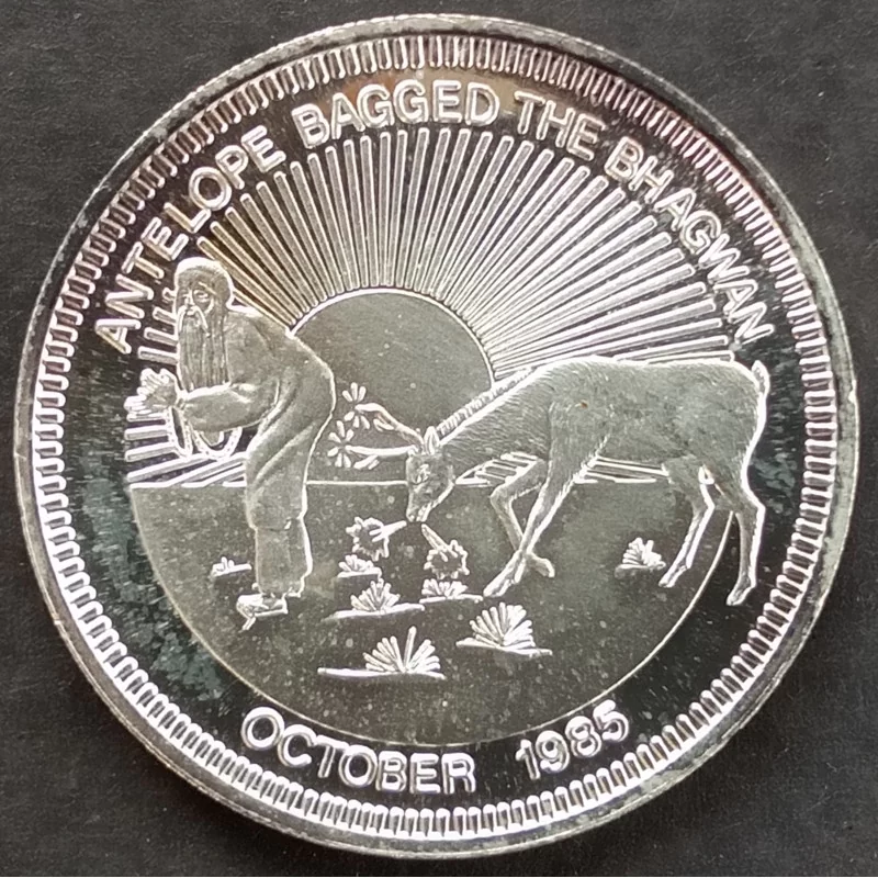 1985 1 Oz Oregon Antelope Bagged Bhagwan Obverse 1985 1 Oz Oregon Antelope Bagged Bhagwan Obverse